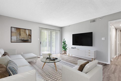 a living room with a couch and a tv